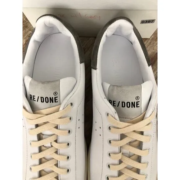 RE/DONE Tennis Sneakers Leather Low Top Trainer Shoes White Gray NWB Size 11