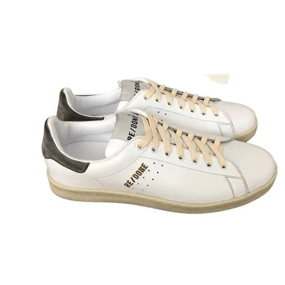 RE/DONE Tennis Sneakers Leather Low Top Trainer Shoes White Gray NWB Size 11