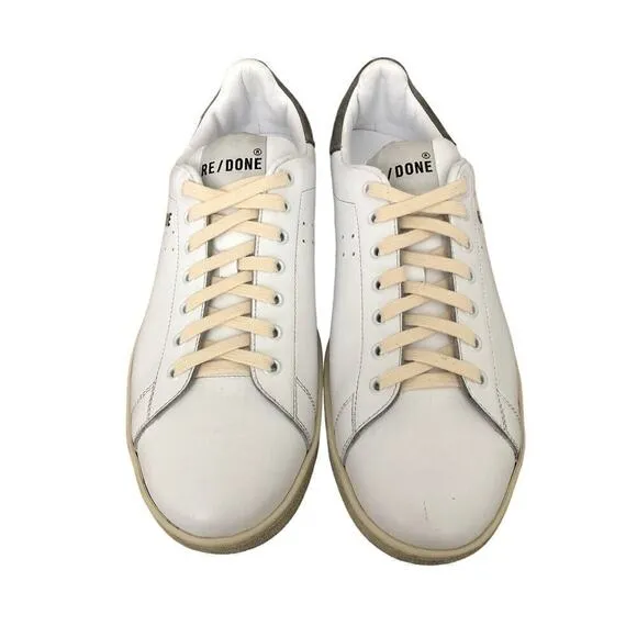 RE/DONE Tennis Sneakers Leather Low Top Trainer Shoes White Gray NWB Size 11