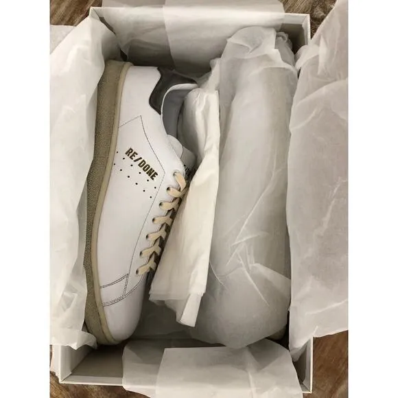 RE/DONE Tennis Sneakers Leather Low Top Trainer Shoes White Gray NWB Size 11