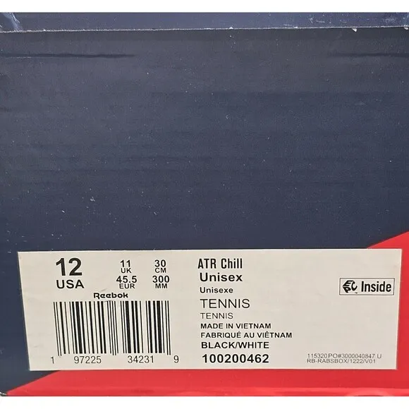Reebok ATR Chill Men's Black /white Tennis Sneakers 100200462 SZ 12 NIB