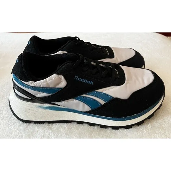Reebok men's classic Black Leather White Blue AR30193Y sneakers size 7 NEW