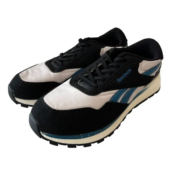 Reebok men's classic Black Leather White Blue AR30193Y sneakers size 7 NEW