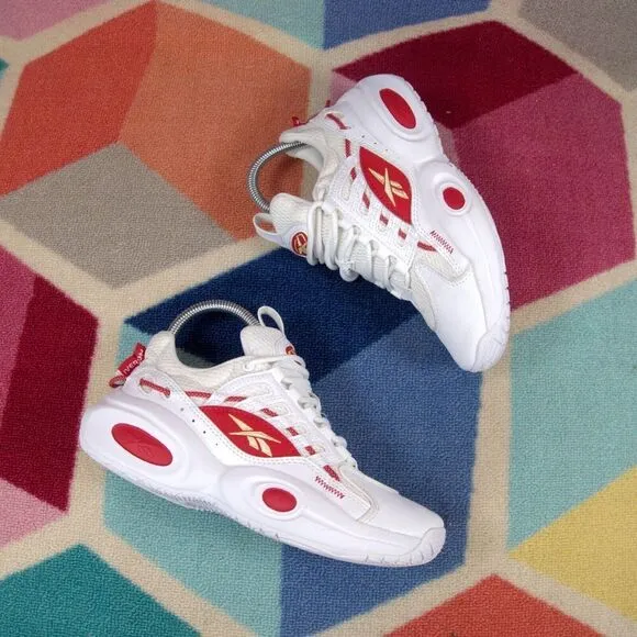 Reebok Iverson Solution Mid White Red Kids Basketball Shoes Size 3.5 US