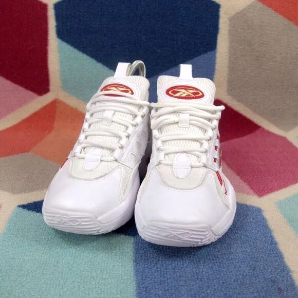 Reebok Iverson Solution Mid White Red Kids Basketball Shoes Size 3.5 US