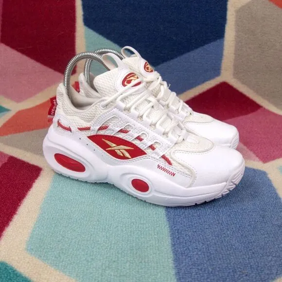 Reebok Iverson Solution Mid White Red Kids Basketball Shoes Size 3.5 US