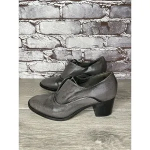 REED KRAKOFF Metal Gray Leather Slip On Loafer Heel Shoes Women Sz 38.5EU/8M US