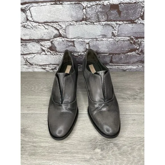 REED KRAKOFF Metal Gray Leather Slip On Loafer Heel Shoes Women Sz 38.5EU/8M US