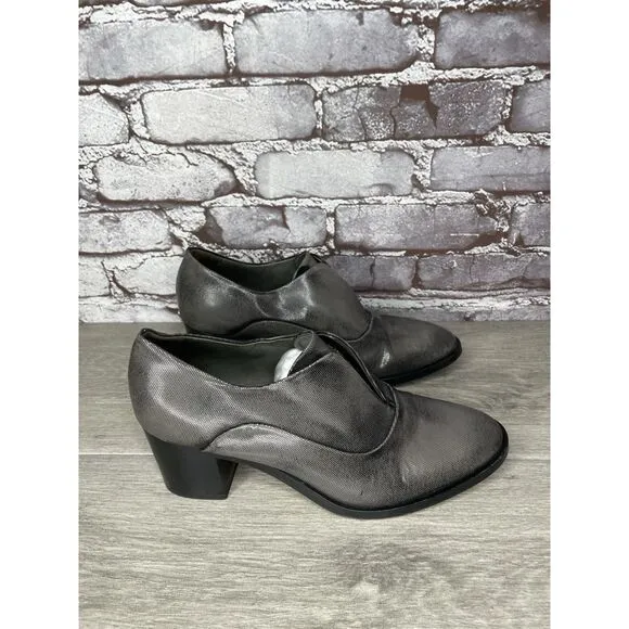 REED KRAKOFF Metal Gray Leather Slip On Loafer Heel Shoes Women Sz 38.5EU/8M US