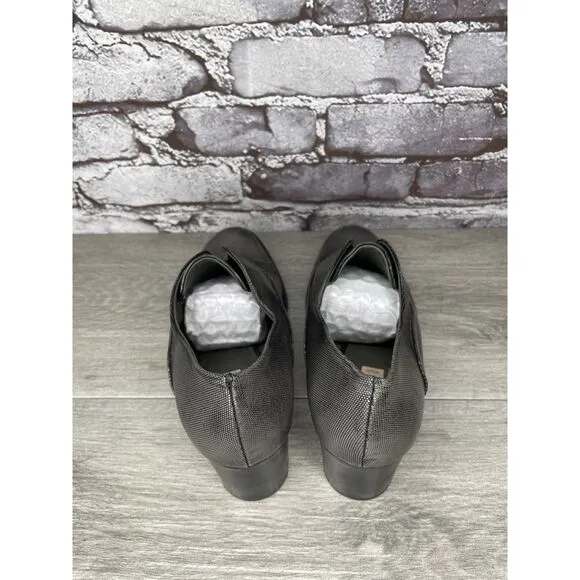 REED KRAKOFF Metal Gray Leather Slip On Loafer Heel Shoes Women Sz 38.5EU/8M US