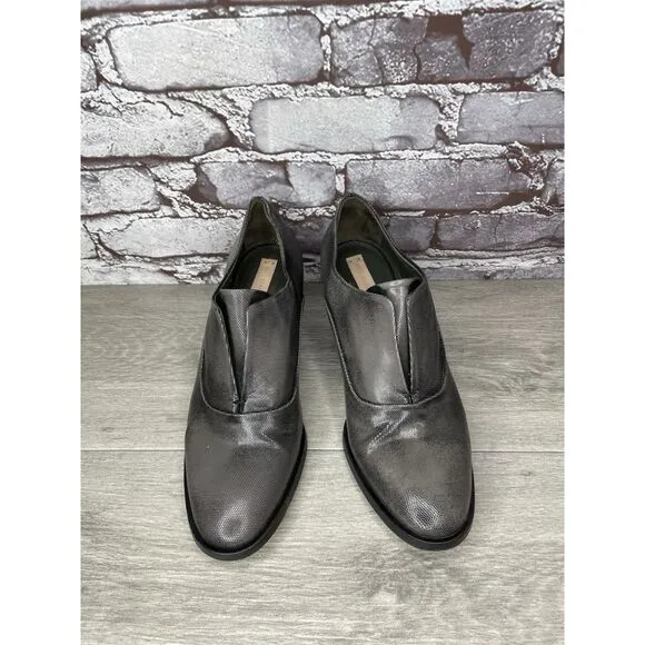 REED KRAKOFF Metal Gray Leather Slip On Loafer Heel Shoes Women Sz 38.5EU/8M US