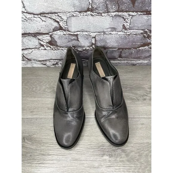 REED KRAKOFF Metal Gray Leather Slip On Loafer Heel Shoes Women Sz 38.5EU/8M US