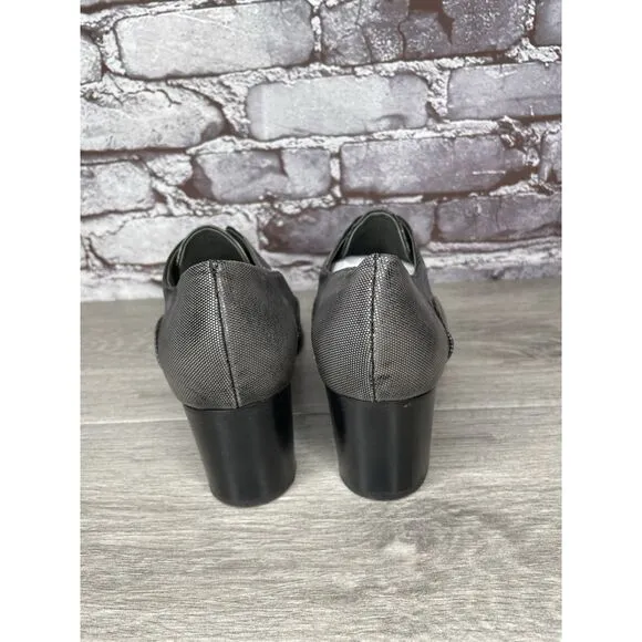 REED KRAKOFF Metal Gray Leather Slip On Loafer Heel Shoes Women Sz 38.5EU/8M US