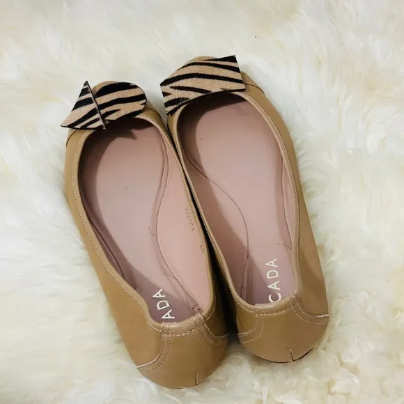 Refashioned Escada Tan Genuine Leather Flat Ballerina Shoes Size 40