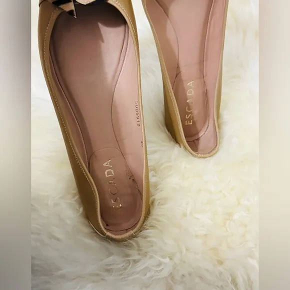 Refashioned Escada Tan Genuine Leather Flat Ballerina Shoes Size 40