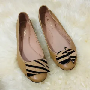 Refashioned Escada Tan Genuine Leather Flat Ballerina Shoes Size 40