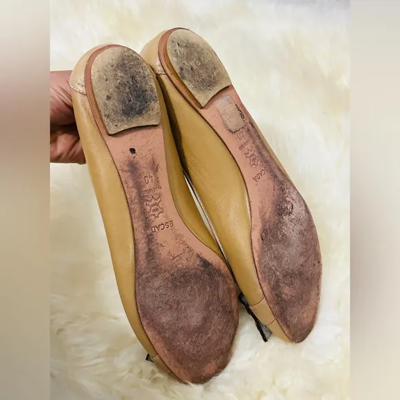 Refashioned Escada Tan Genuine Leather Flat Ballerina Shoes Size 40