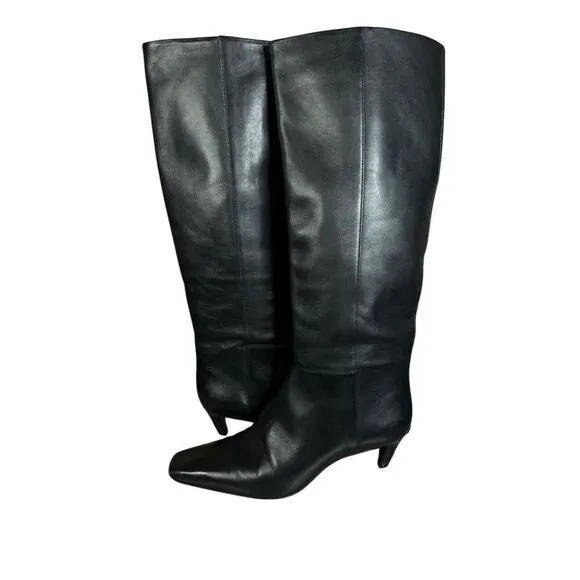 Reformation Remy Black Leather Knee-High Boots 8 US Pull-On Kitten Heel