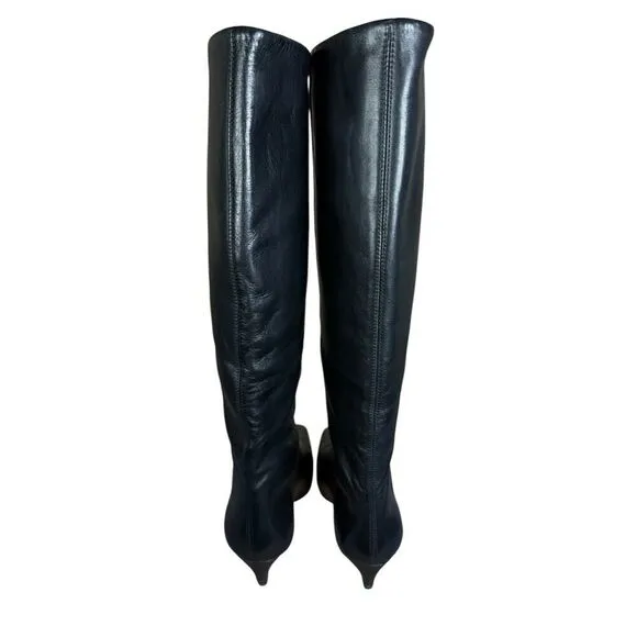 Reformation Remy Black Leather Knee-High Boots 8 US Pull-On Kitten Heel
