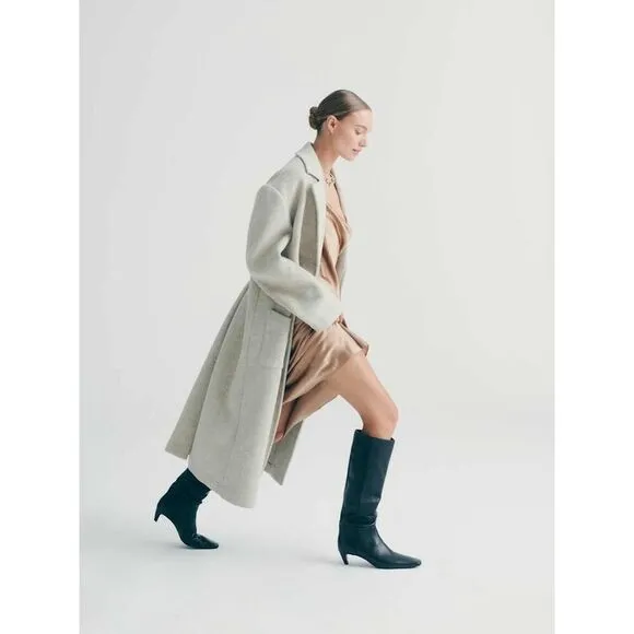Reformation Remy Black Leather Knee-High Boots 8 US Pull-On Kitten Heel