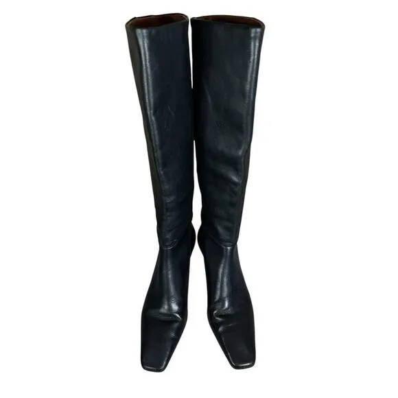 Reformation Remy Black Leather Knee-High Boots 8 US Pull-On Kitten Heel