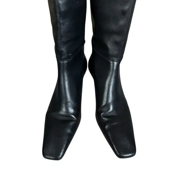 Reformation Remy Black Leather Knee-High Boots 8 US Pull-On Kitten Heel