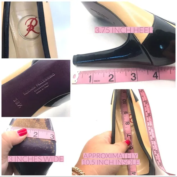 RENAUD PELLEGRINO BLACK &amp; TAN LEATHER ITALIAN PUMP HEELS (38.5)