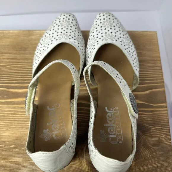 RIEKER Mirjam Whitekiesel Mary Jane Oxford Shoes Floral Cut Out SZ 8.5 US/40 EU