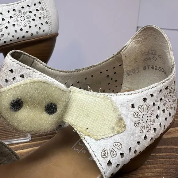 RIEKER Mirjam Whitekiesel Mary Jane Oxford Shoes Floral Cut Out SZ 8.5 US/40 EU