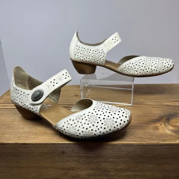 RIEKER Mirjam Whitekiesel Mary Jane Oxford Shoes Floral Cut Out SZ 8.5 US/40 EU