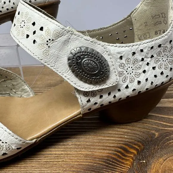 RIEKER Mirjam Whitekiesel Mary Jane Oxford Shoes Floral Cut Out SZ 8.5 US/40 EU