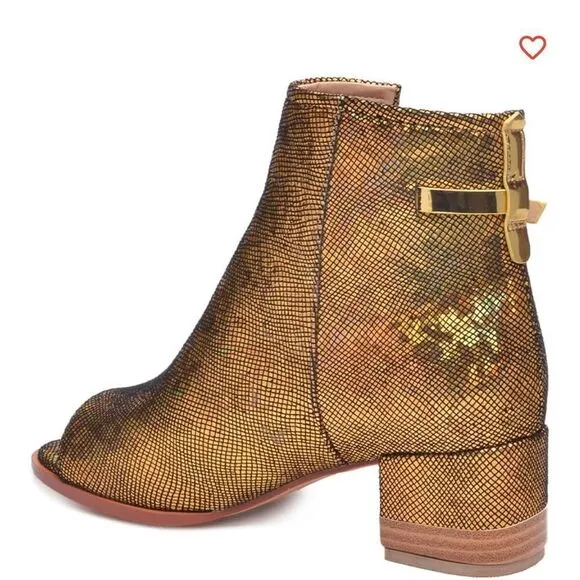 RJS Peep Open Toe Sandals Boot Cut Out Ankle Bootie Gold Sequins 10.5 EUC