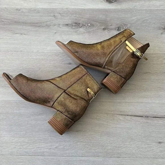 RJS Peep Open Toe Sandals Boot Cut Out Ankle Bootie Gold Sequins 10.5 EUC