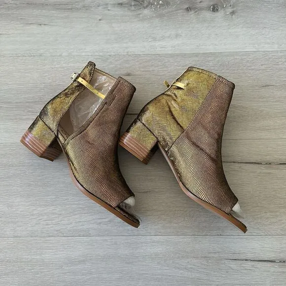 RJS Peep Open Toe Sandals Boot Cut Out Ankle Bootie Gold Sequins 10.5 EUC