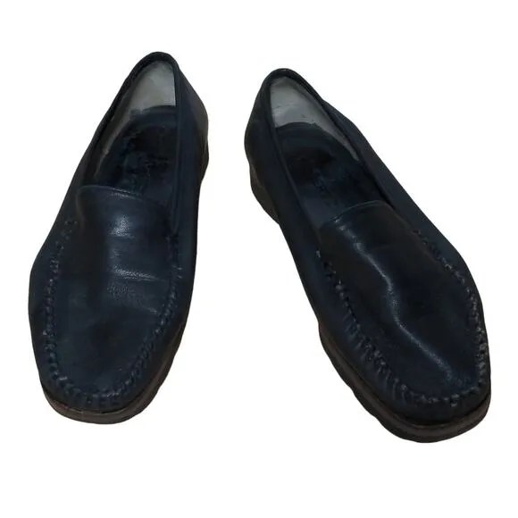 Robert Zur Womens Loafer Flat Shoes Black Slip On Moc Toe Almond 9.5 EUR 40