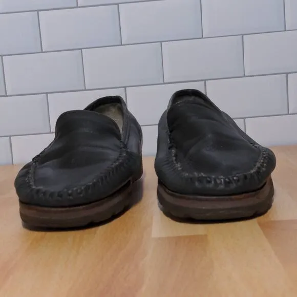 Robert Zur Womens Loafer Flat Shoes Black Slip On Moc Toe Almond 9.5 EUR 40