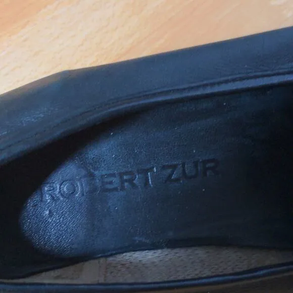 Robert Zur Womens Loafer Flat Shoes Black Slip On Moc Toe Almond 9.5 EUR 40
