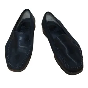 Robert Zur Womens Loafer Flat Shoes Black Slip On Moc Toe Almond 9.5 EUR 40