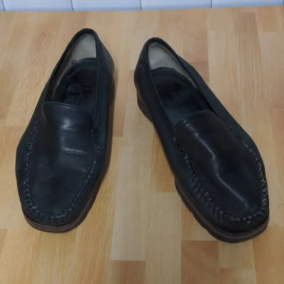 Robert Zur Womens Loafer Flat Shoes Black Slip On Moc Toe Almond 9.5 EUR 40