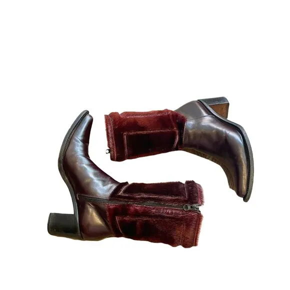 Rocco P. Leather Pointed Toe Faux Fur Western Boots Made In Italy Size 36.5