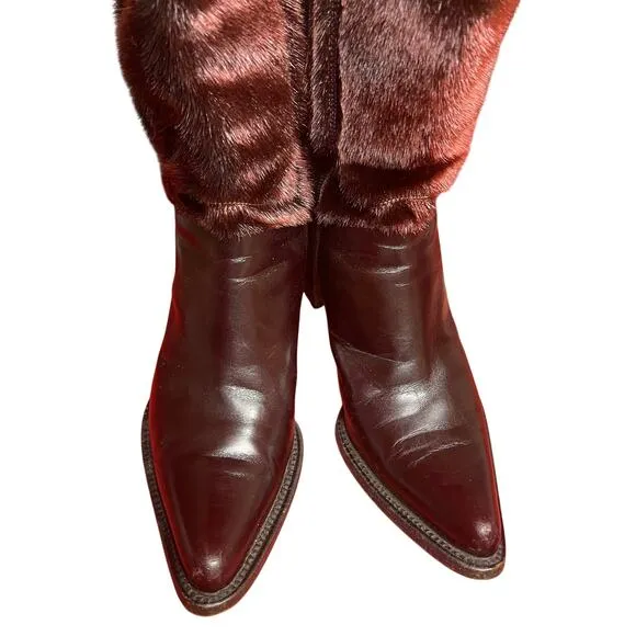 Rocco P. Leather Pointed Toe Faux Fur Western Boots Made In Italy Size 36.5