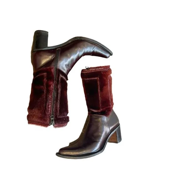 Rocco P. Leather Pointed Toe Faux Fur Western Boots Made In Italy Size 36.5