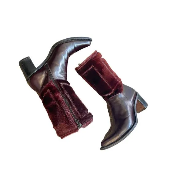 Rocco P. Leather Pointed Toe Faux Fur Western Boots Made In Italy Size 36.5