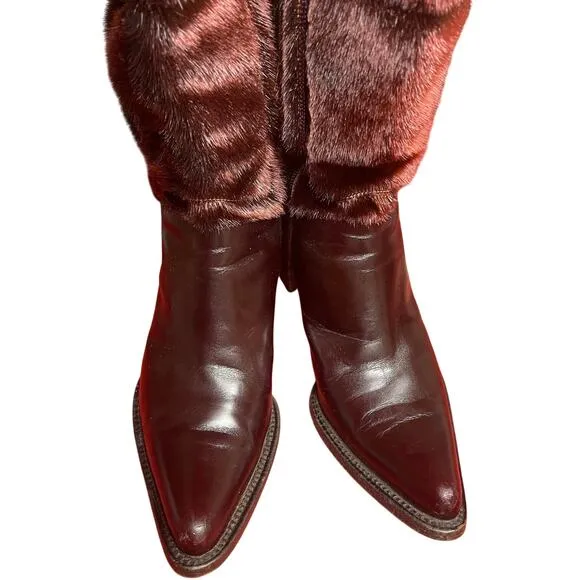 Rocco P. Leather Pointed Toe Faux Fur Western Boots Made In Italy Size 36.5