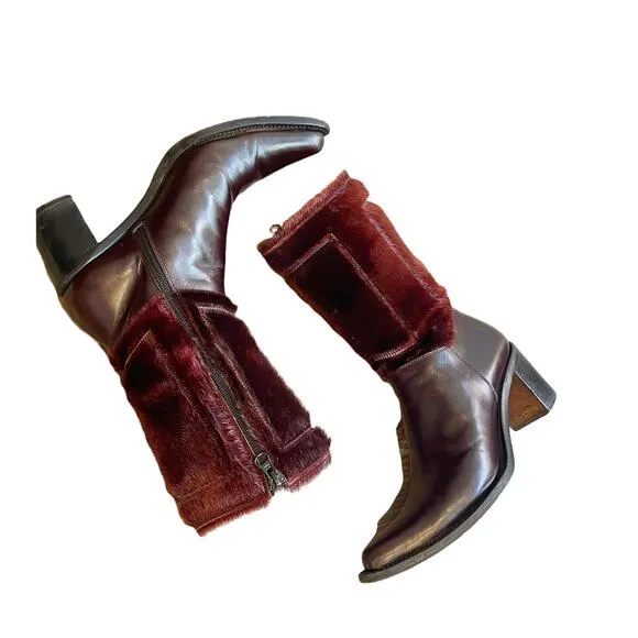 Rocco P. Leather Pointed Toe Faux Fur Western Boots Made In Italy Size 36.5