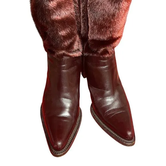 Rocco P. Leather Pointed Toe Faux Fur Western Boots Made In Italy Size 36.5