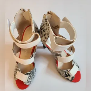 Rock &amp; Republic Red Cream Snake Print Strappy Gladiator Sandals Heels Shoes 8