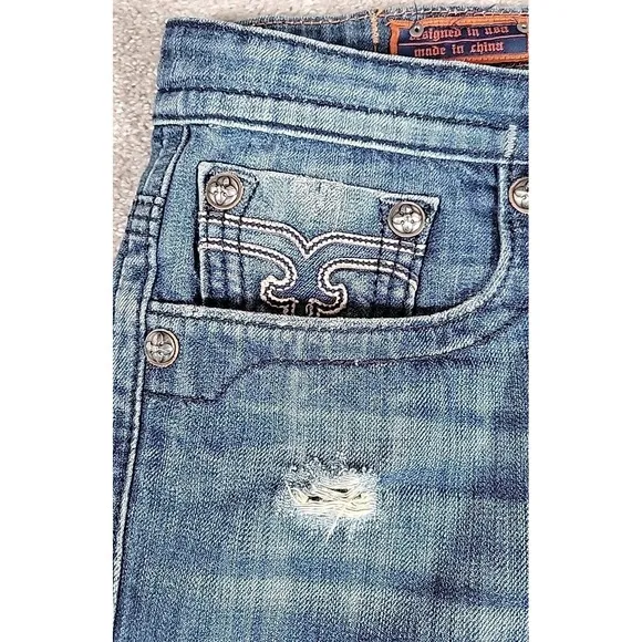 Rock Revival Victor Jeans Mens 38  Straight Fit Distressed Denim Y2K