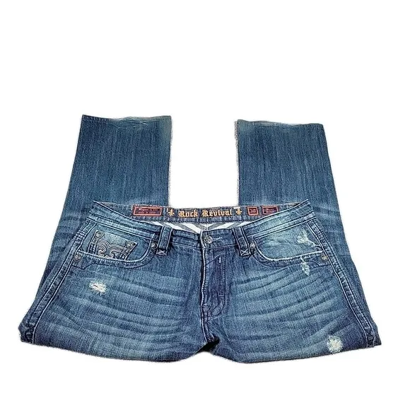 Rock Revival Victor Jeans Mens 38  Straight Fit Distressed Denim Y2K