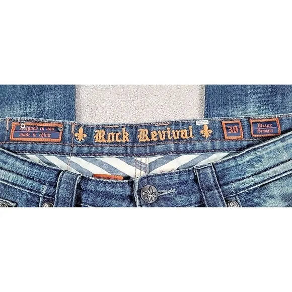 Rock Revival Victor Jeans Mens 38  Straight Fit Distressed Denim Y2K